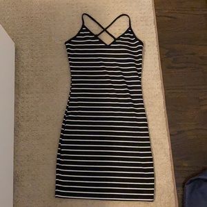 Xs Shein ribbed black and white cross strap dress